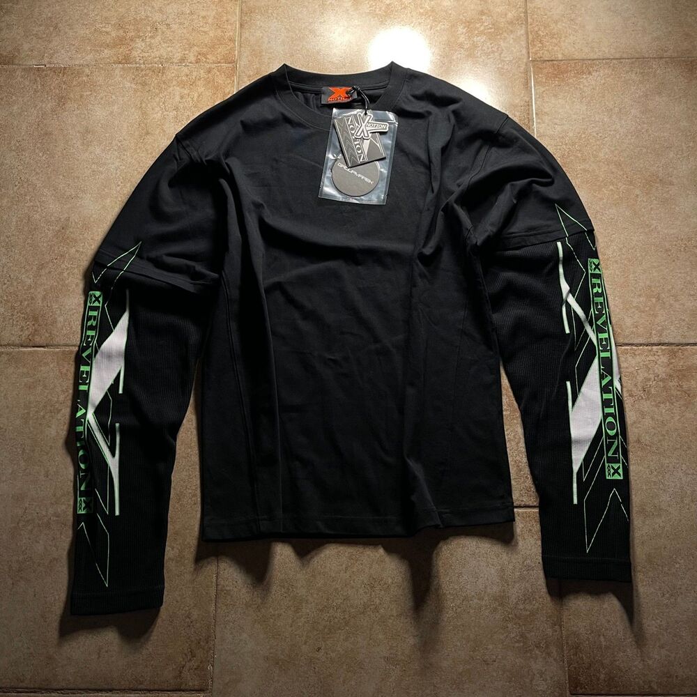 Two Piece Black/Green Waffle Thermal Long Sleeve Shirt